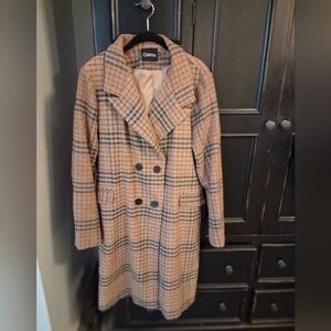 Chartou Tan Plaid Double-Breasted Trench Coat